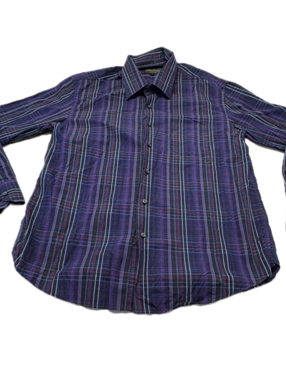 Harry Rosen Men’s Purple Plaid Long-Sleeve Button-Down Shirt 100% Cotton Size XL